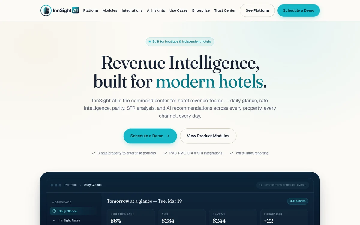 InnSight AI website homepage on desktop