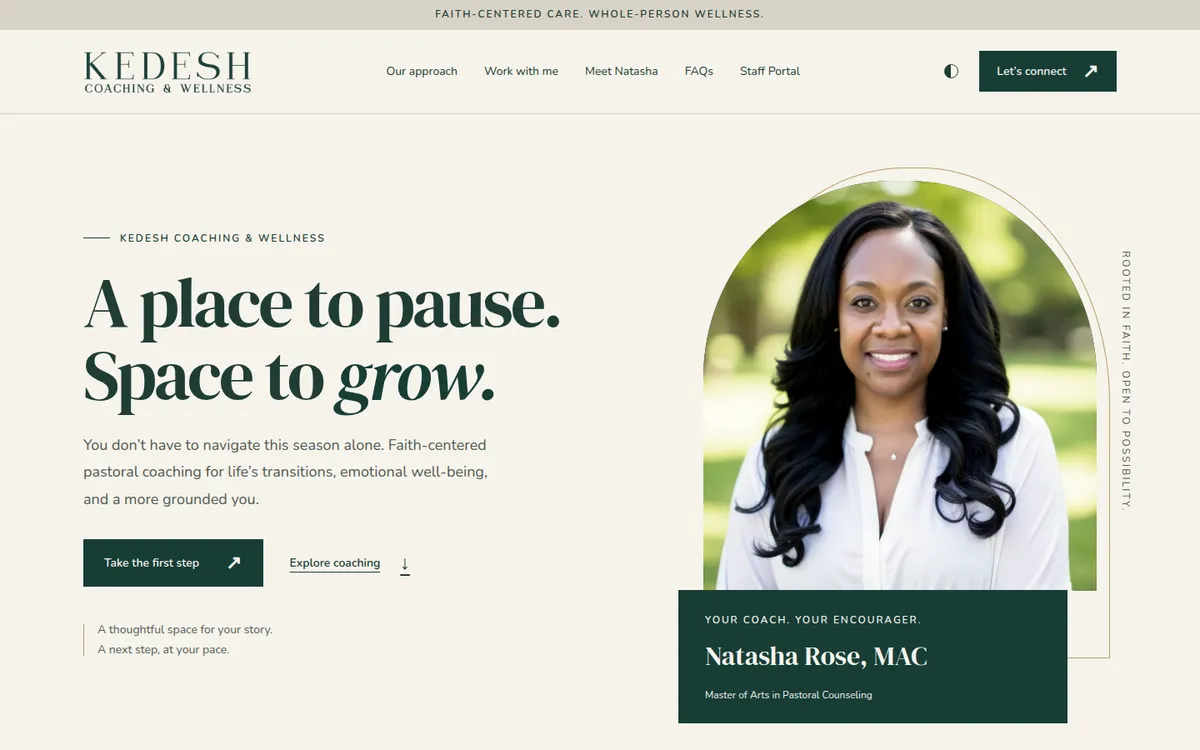 Kedesh Coaching & Wellness website homepage on desktop