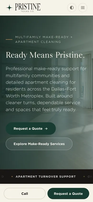 Pristine Texas Co. website on mobile