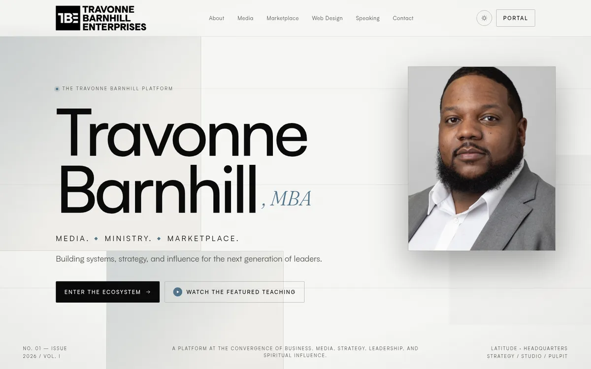 Travonne Barnhill website homepage on desktop